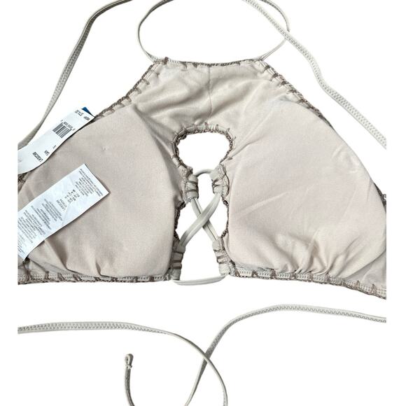 Lucky Brand Crochet Tie Back Strappy Bikini Top in Sand Size Small - Picture 6 of 7